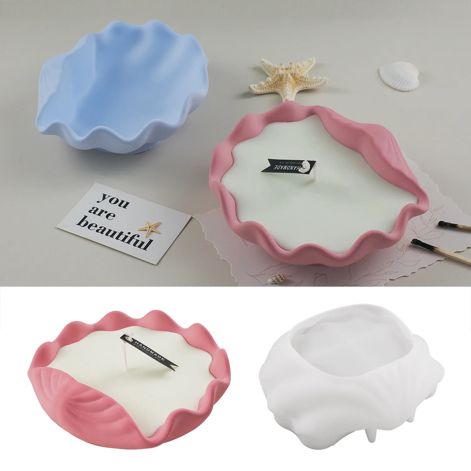 Conch Shell Concrete Candle Cup Silicone Mold DIY Gypsum Candle Jar Silicone Mold