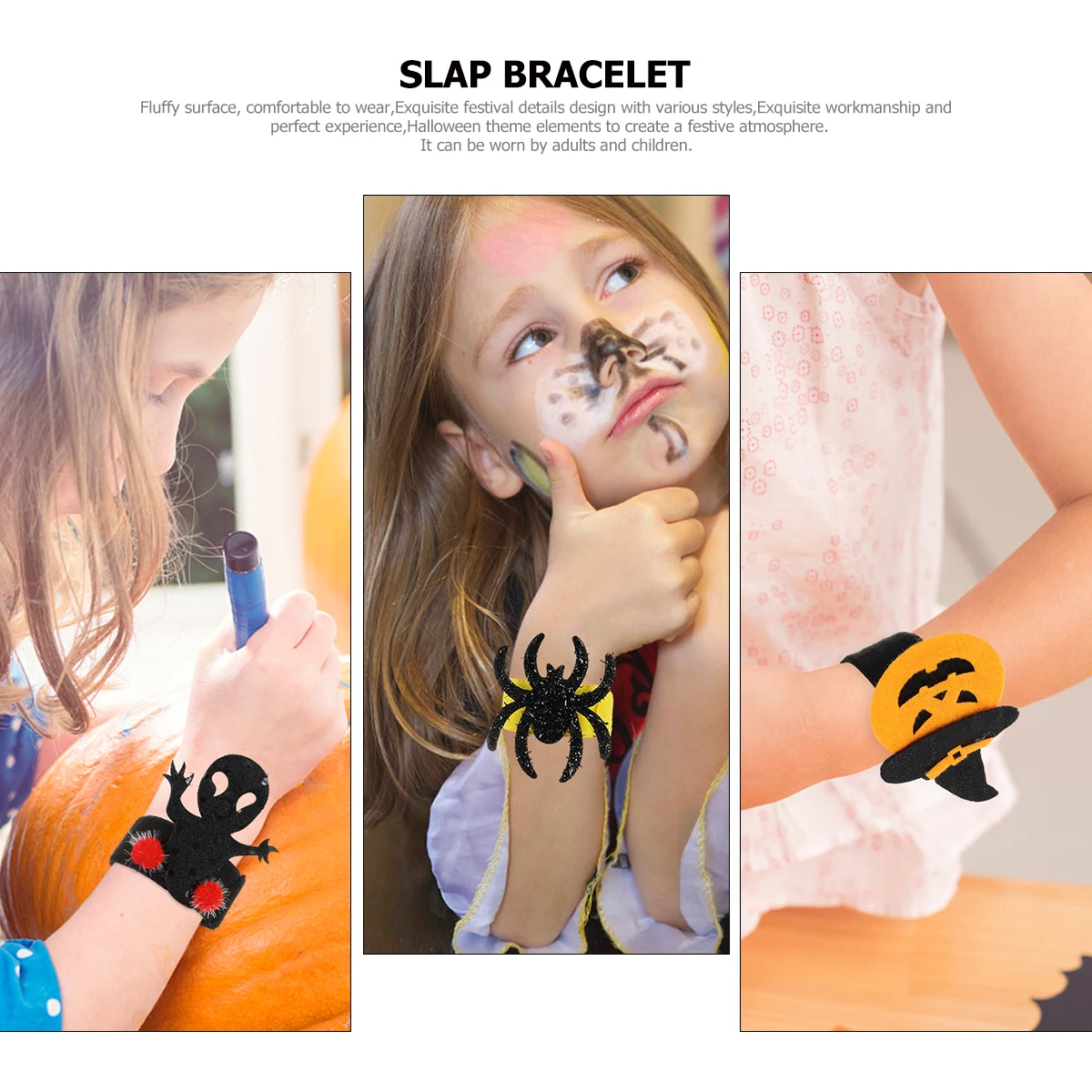 

6 Pcs Pumpkin Pop Ring Light Slap Bracelets Halloween Party for Kids Wristbands Toy Button