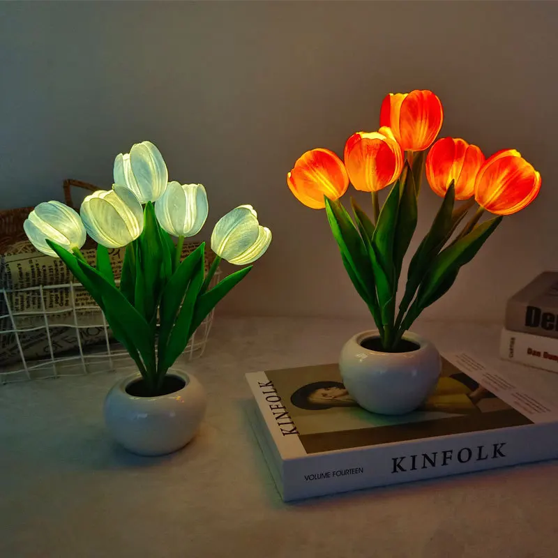 LED tulipani fiori artificiali lampada da tavolo camera da letto oltre alla lampada da notte Bouquet luce notturna per la decorazione del giardino di casa