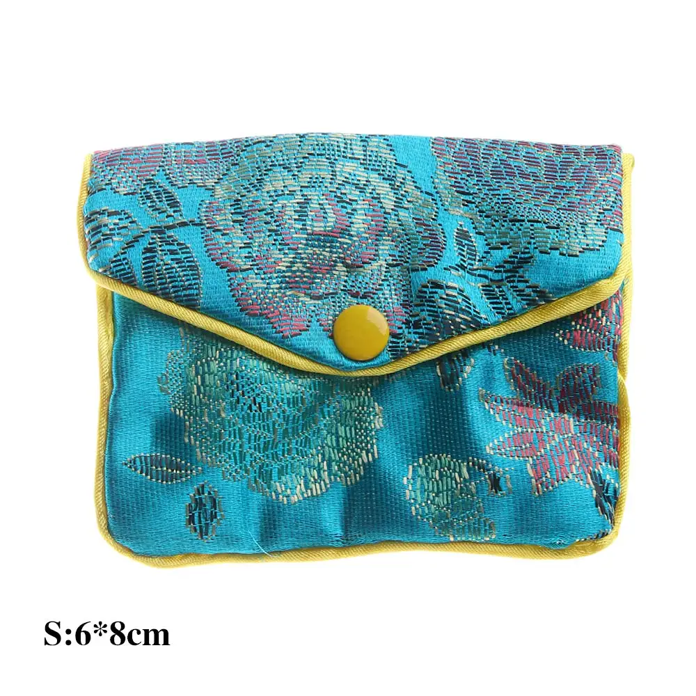 

Silk Embroidery Beads Purse Snap Buckle Floral Coin Purse Chinese Handmade Jewelery Bag Wallet Jewelery Storage Handbags