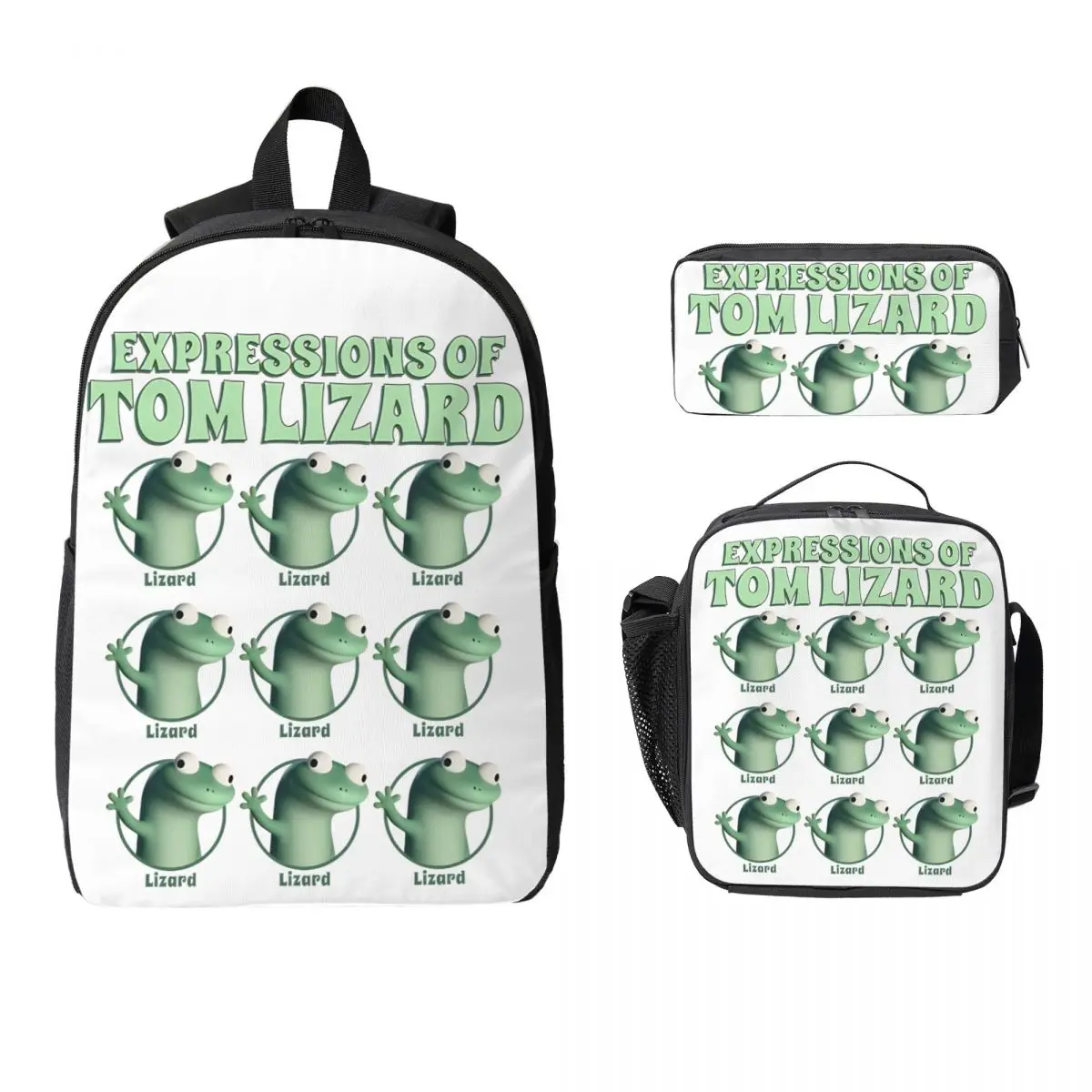 

Expressions Of Tom Lizard 3pecs/set Backpack for Teenage High School Daypack Lunch bag Pencil Case