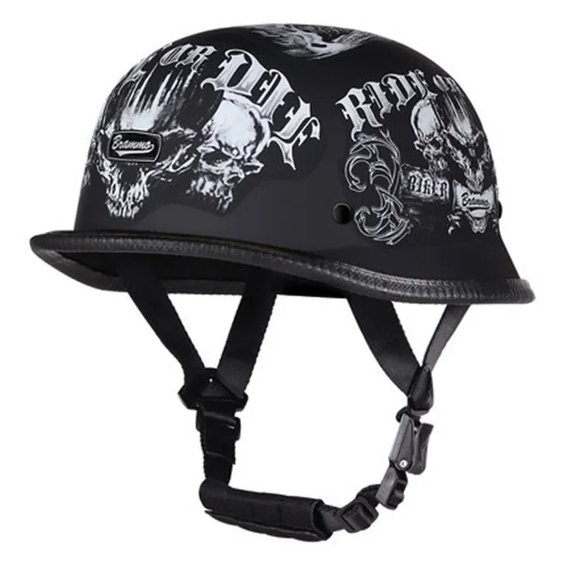 

WWII Style German Black Open Face Motorcycle Helmet Chopper Biker Pilot Ghost Drawing Half Helmet for Men And Women