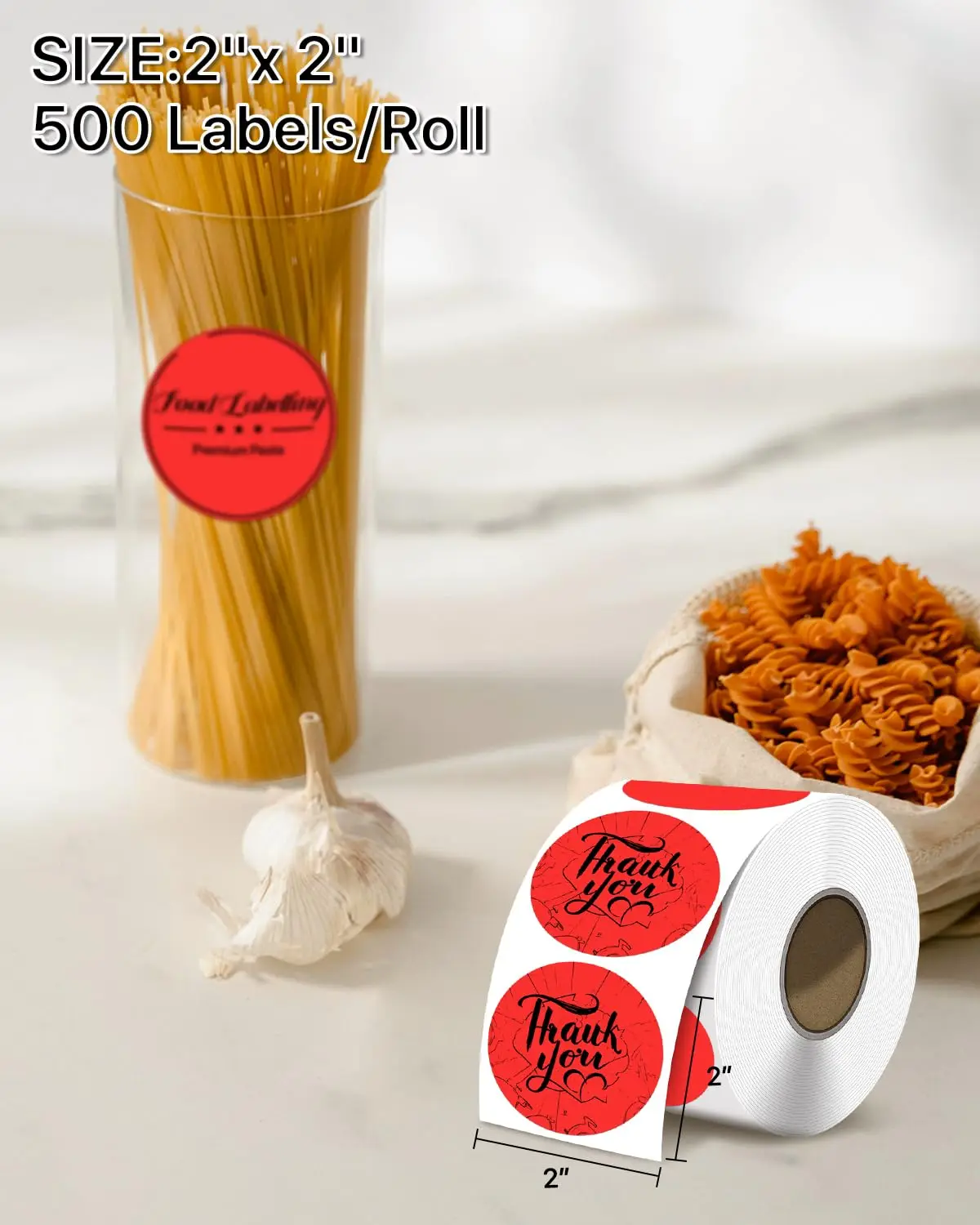 600/Roll Self-Adhesive Direct Thermal Labels - 5.08cm Round ThermalSensitive Stickers, Red for Inventory Tags, Barcode
