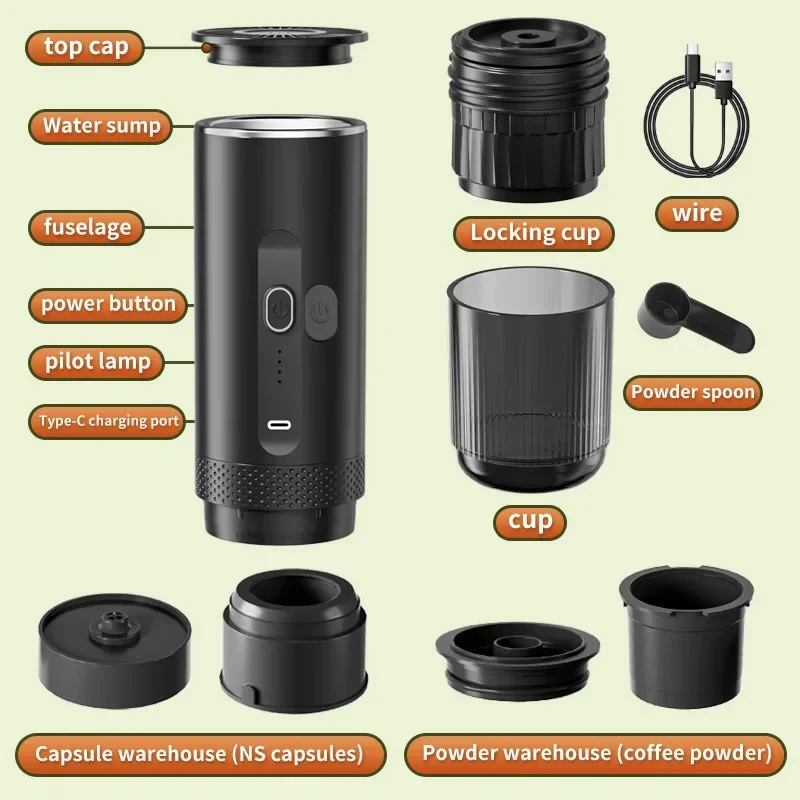 New 3 in 1 Wireless Portable Espresso Machine Capsule Coffee Powder Travel Coffee Maker Smart Extraction Wireless Heating