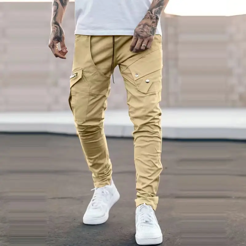 European And American Style New Fashion Men\'s Casual Loose Large Size Straight Knit Trousers Multi-pocket Sports Cargo Pants