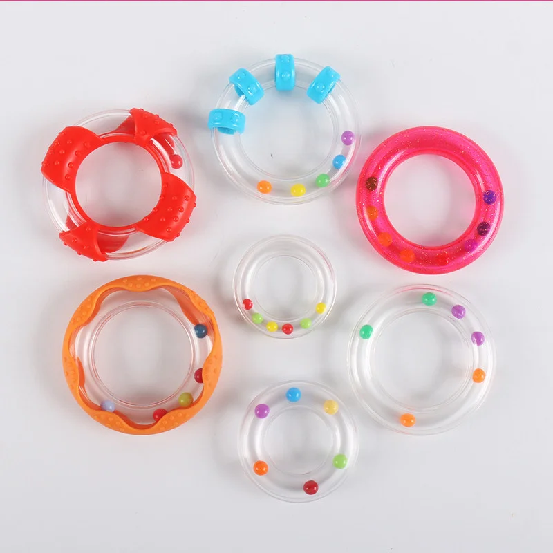 Lovely Educational Plastic Rattle Round Ring Transparent Bracelet with Color Bead Noise Maker Sensory Training Toy For Baby Kid