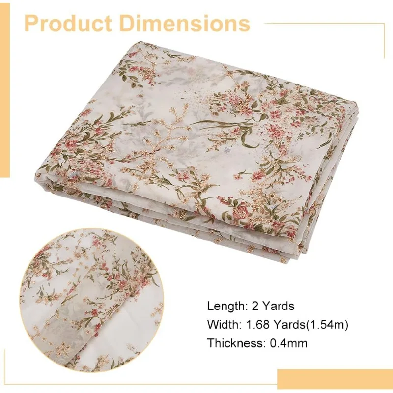 2 Yards/1.8m Embroidered Eyelets Chiffon Fabric 60inch Rice White Flower Embroidery Fabric Floral Printing Trim for Sewing DIY