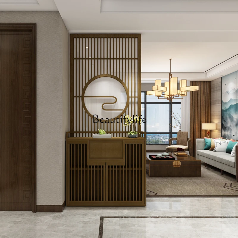 

05-Chinese solid wood screen cabinet partition decoration living room hotel entrance hall cabinet