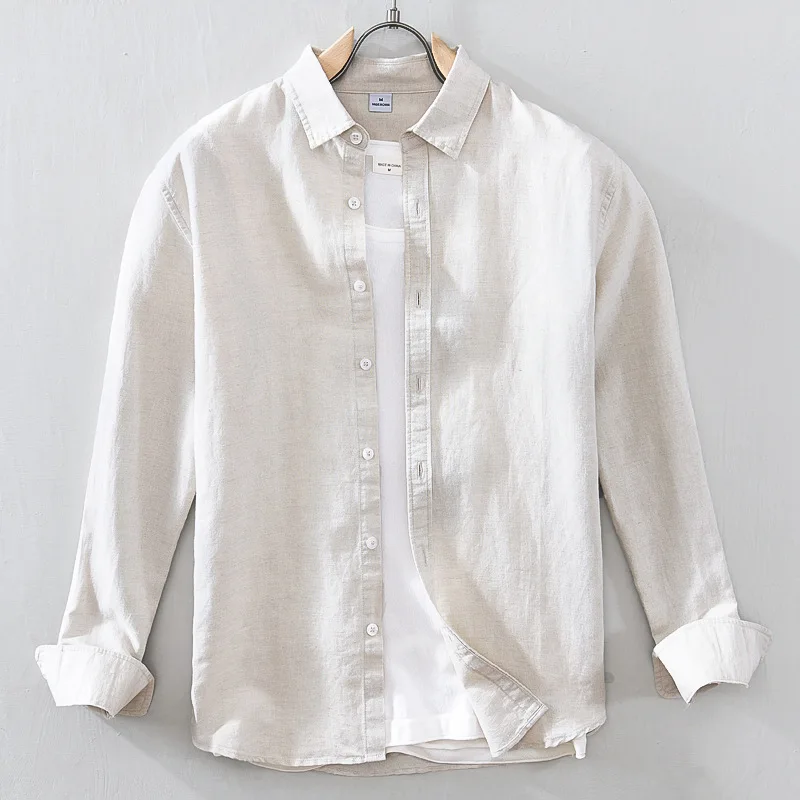 Basic Classic Long Sleeve Linen Cotton Shirts For Men Sold Color Comfortble Casual Button Up Hemp Shirt Man Chemises Homme