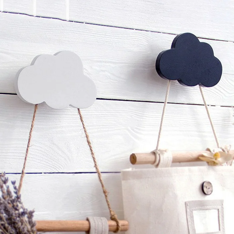 INS Nordic Style Black White Pink Cloud Wooden Hook Children\'s Room Clothing Shop Decorative Wall Stickers Photography Props