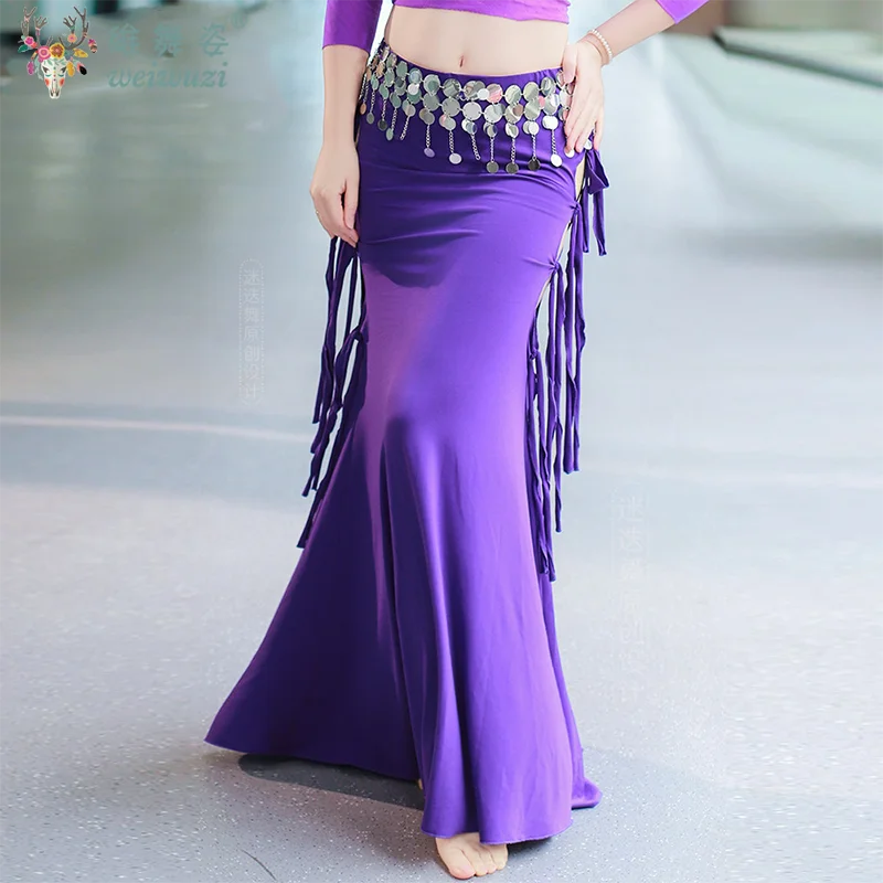 

Belly Dance Performance Suit for Women's Sexy Fishtail Fringed Long Skirt Elegant Temperament Oriental Dancing Practice Skirts