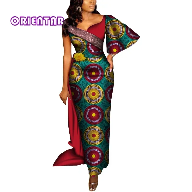 Fashion African Dresses for Women One Shoulder Bodycon Long Evening Dress Ankara African Print Party Dress WY6914