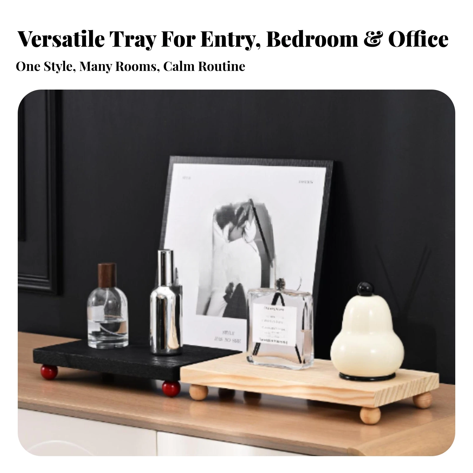 Wooden Tray with Feet Decorative Wood Riser Tray Board with Raised Base Natural Decor Smooth for Vanity, Dresser