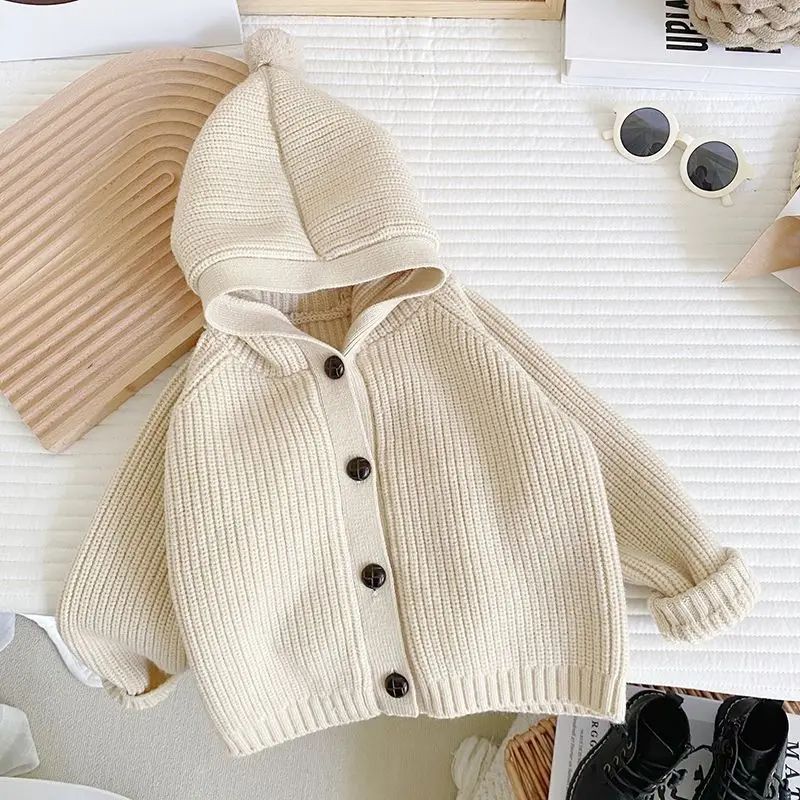 Baby Autumn Sweater Coat 2022 New Children\'s Hooded Top Autumn Sweater Korean Boy Knitted Cardigan