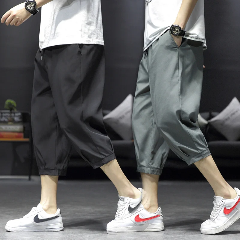 Cropped Pants Men's Shorts Summer Ice Silk Fashionable Straight Large Size Sports Casual Pants