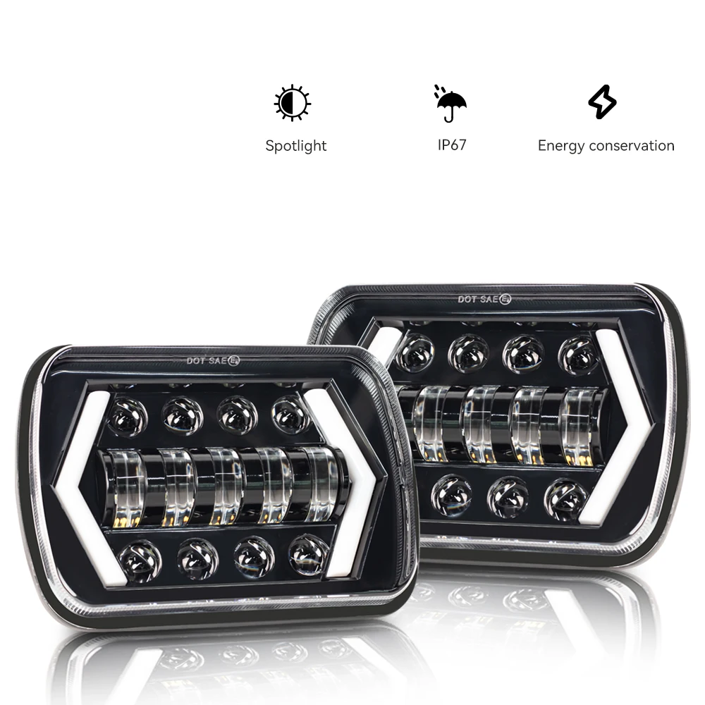 

5x7'' Square Headlight Led Headlamp White DRL Hi/Low Turn Signal For 4x4 Suzuki Samurai Wrangler Off Road H4 Headlamp