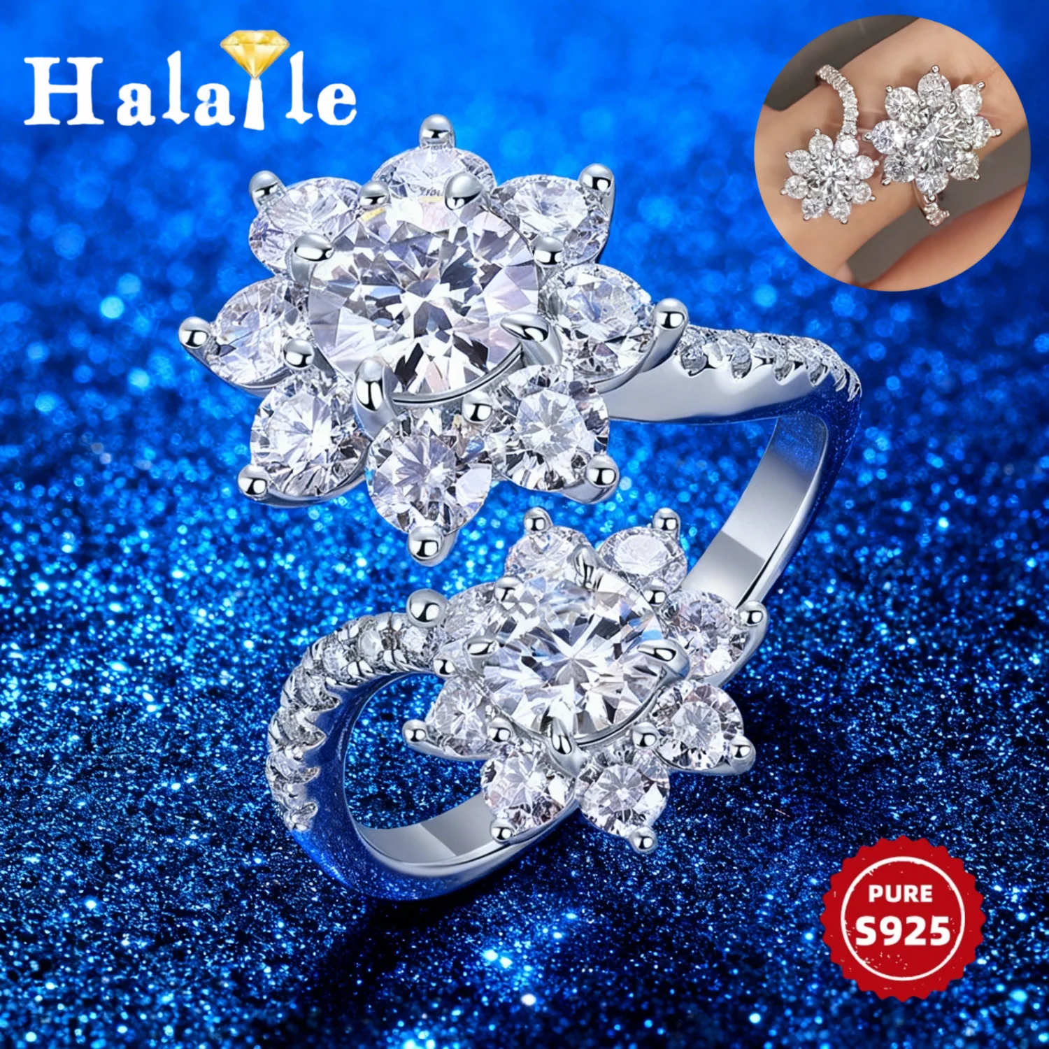 

Halaile 1CT VVS1 кольцо с бриллиантом и подсолнухом из муассанита, 100% стерлинговое серебро S925 для женщин, ювелирные изделия, сверкающее модное праздник