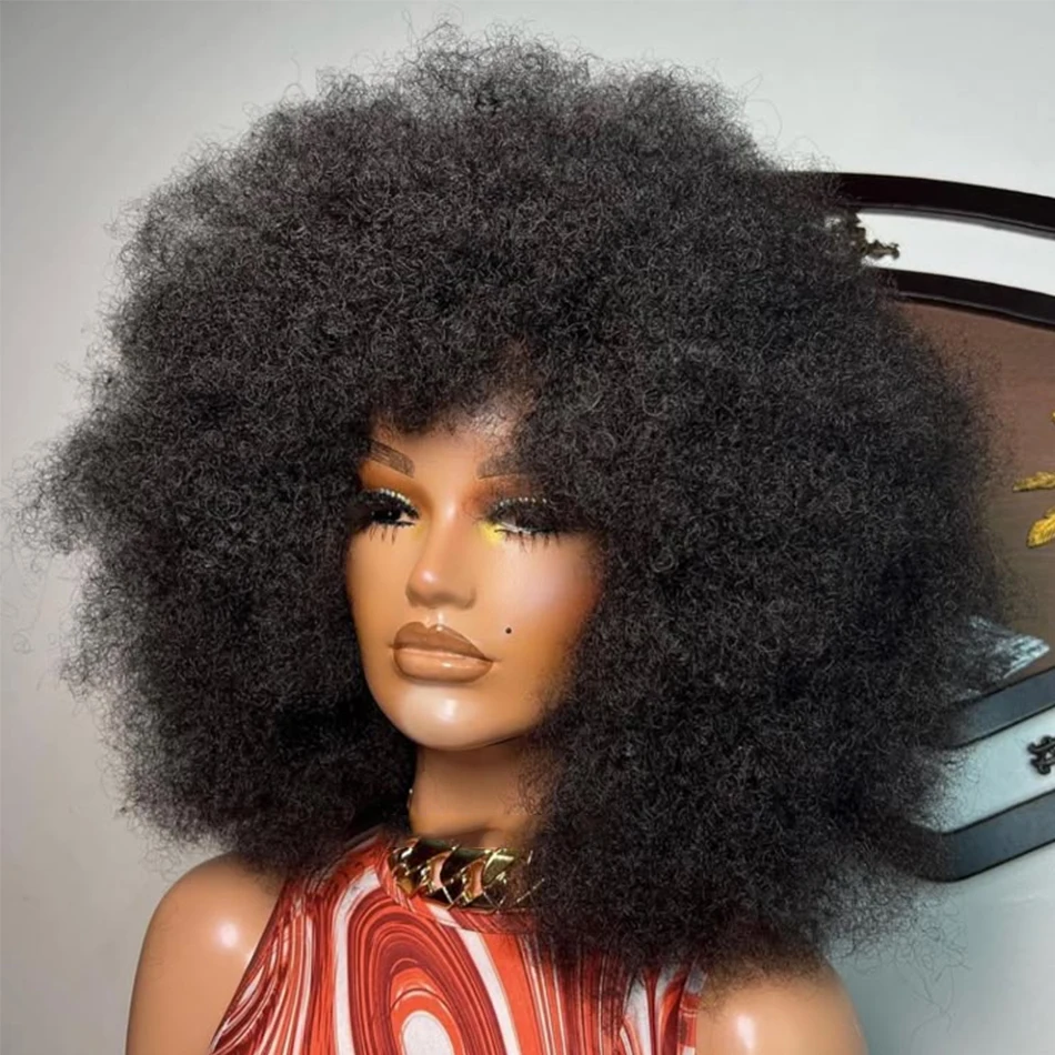 

Пушистый парик с афро-локонами для чернокожих женщин, бразильский вьющийся короткий парик Remy, человеческие волосы, естественный вид, полностью машинные парики