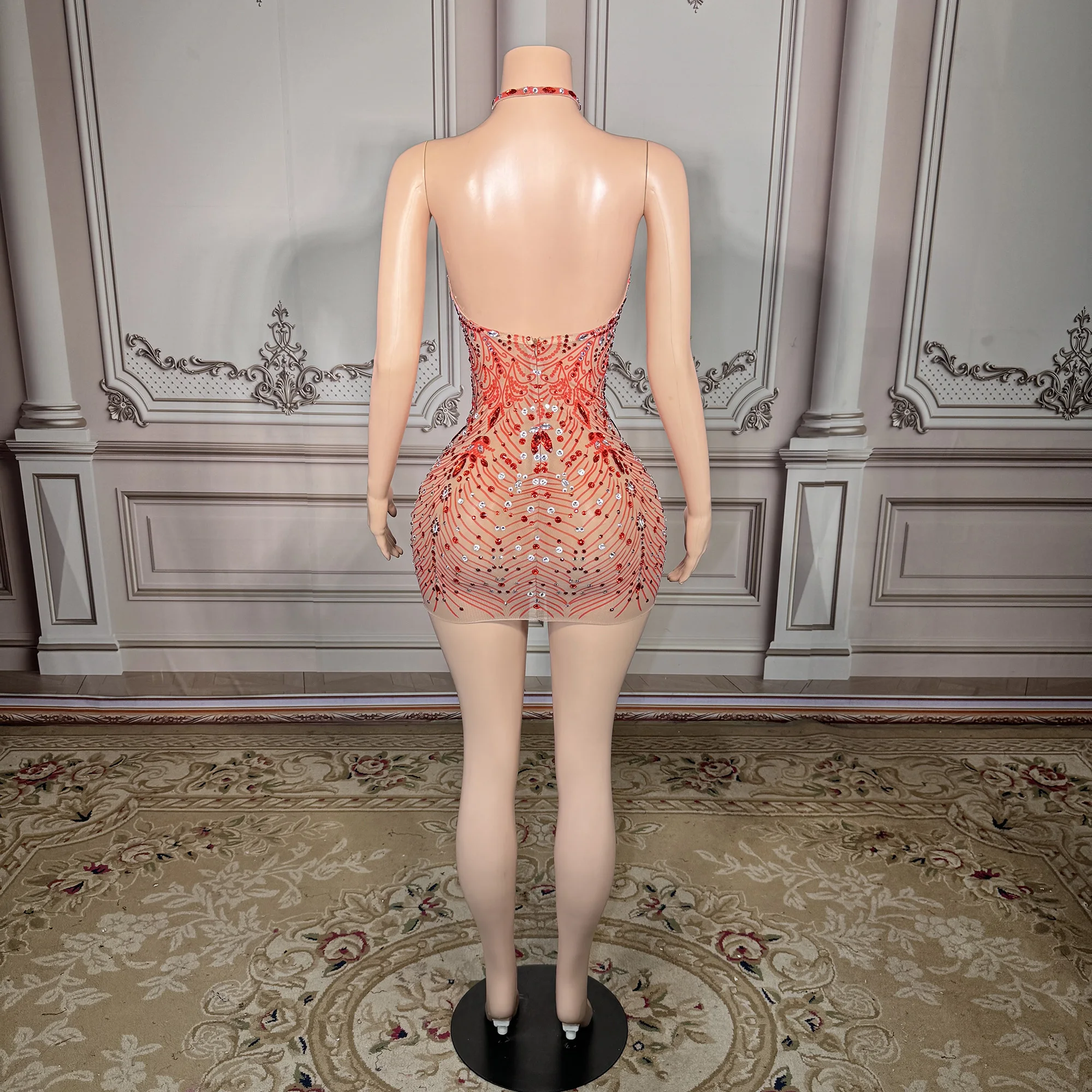 ZD Hot Sale Items Halter Glitter Wedding Dress Club Party Slim Fit Red Casual Dresses Backless Ladies Night Sexy