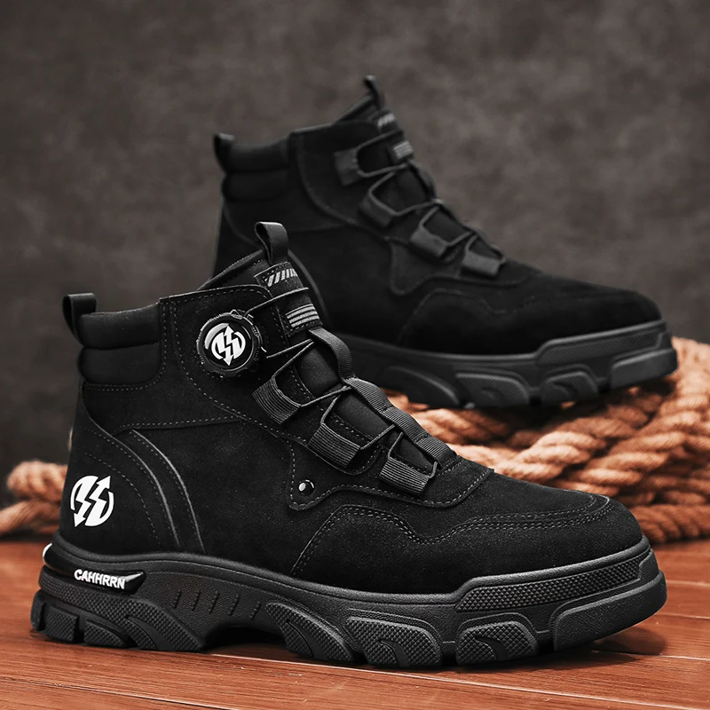 

Streetwear Black Motorcycle Boots Men British Style Platform Men's Ankle Boots Rotary Buckle Bikers Boots For Men botas hombre
