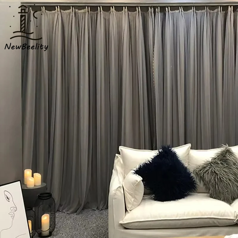 

European Luxury Double-layer Lace Dark Gray Tulle Curtains for Living Room Bedroom Dining Room Blackout Elegant Window Custom