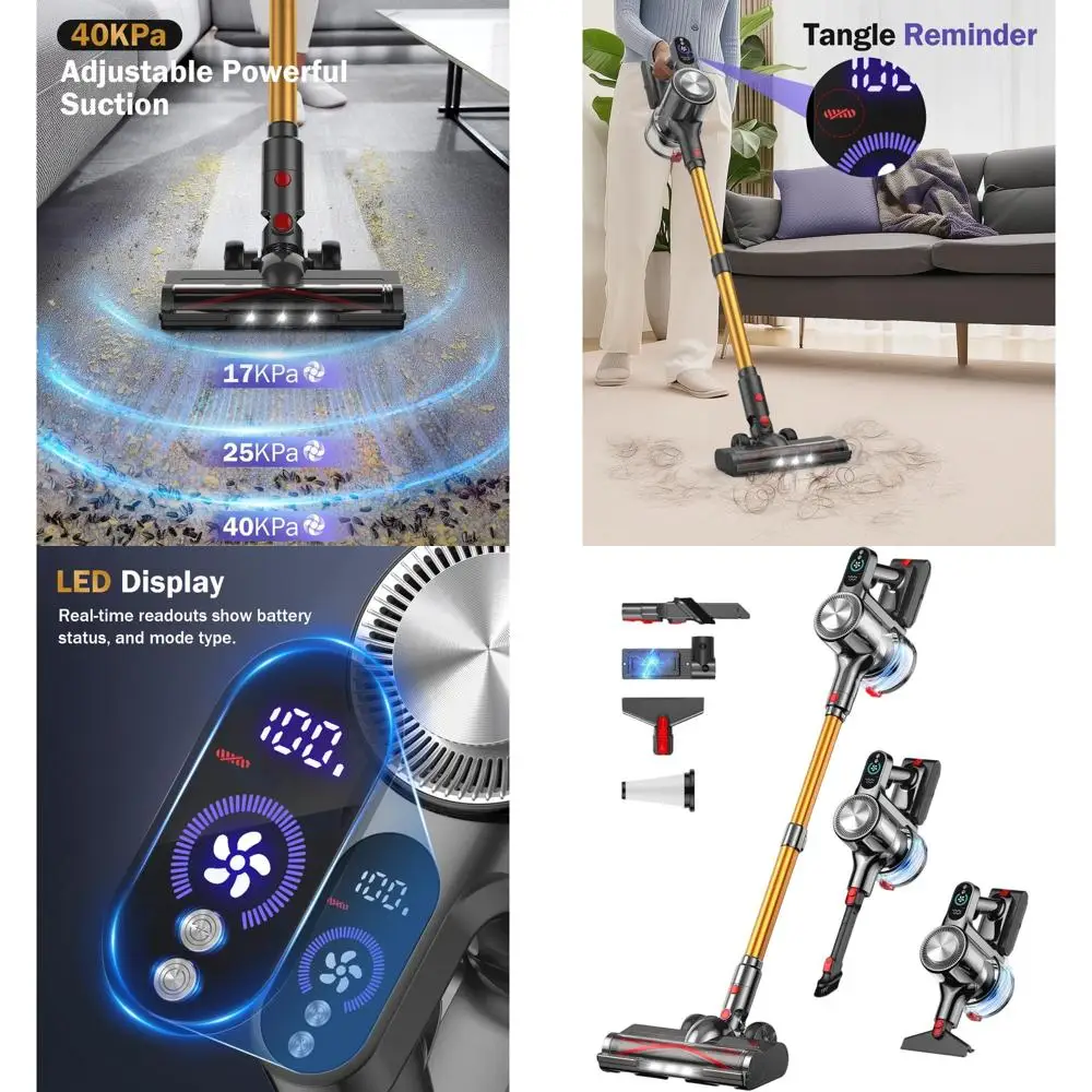 

45-Minute Runtime LED Display Stick Vacuum Cleaner, Rechargeable with Wall Mount, Ideal for Pet Hair on Carpets and Hardwood Flo