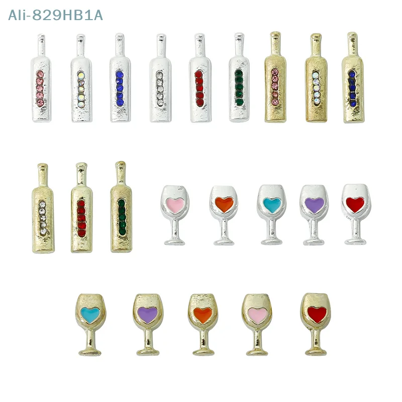 5Pcs Mixed Nail art Legierung Kreative Kleine Wein Flasche Serie Charms Strass DIY Handwerk Für Nagel 3D Dekorationen schmuck