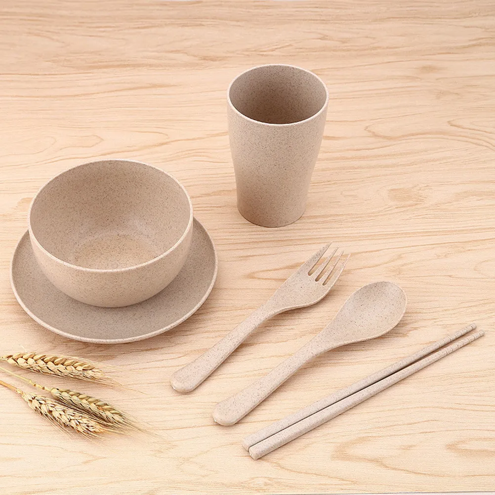 6 Pcs Wheat Straw Fiber Dish Cutlery Dinnerware for Plate Serving Utensils