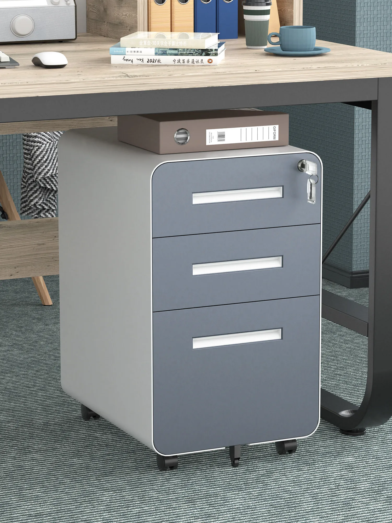 Iron file cabinet, office storage cabinet, mobile drawer cabinet under table, movable low cabinet, locker, small cabinet with