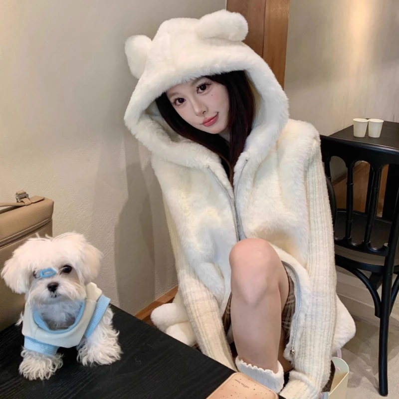 Fluffy New Hoody Lovely Women Clothing Korea Chic Y2k Goth Slim Small Fellow Vests Minority Literary Casual Elegant Top
