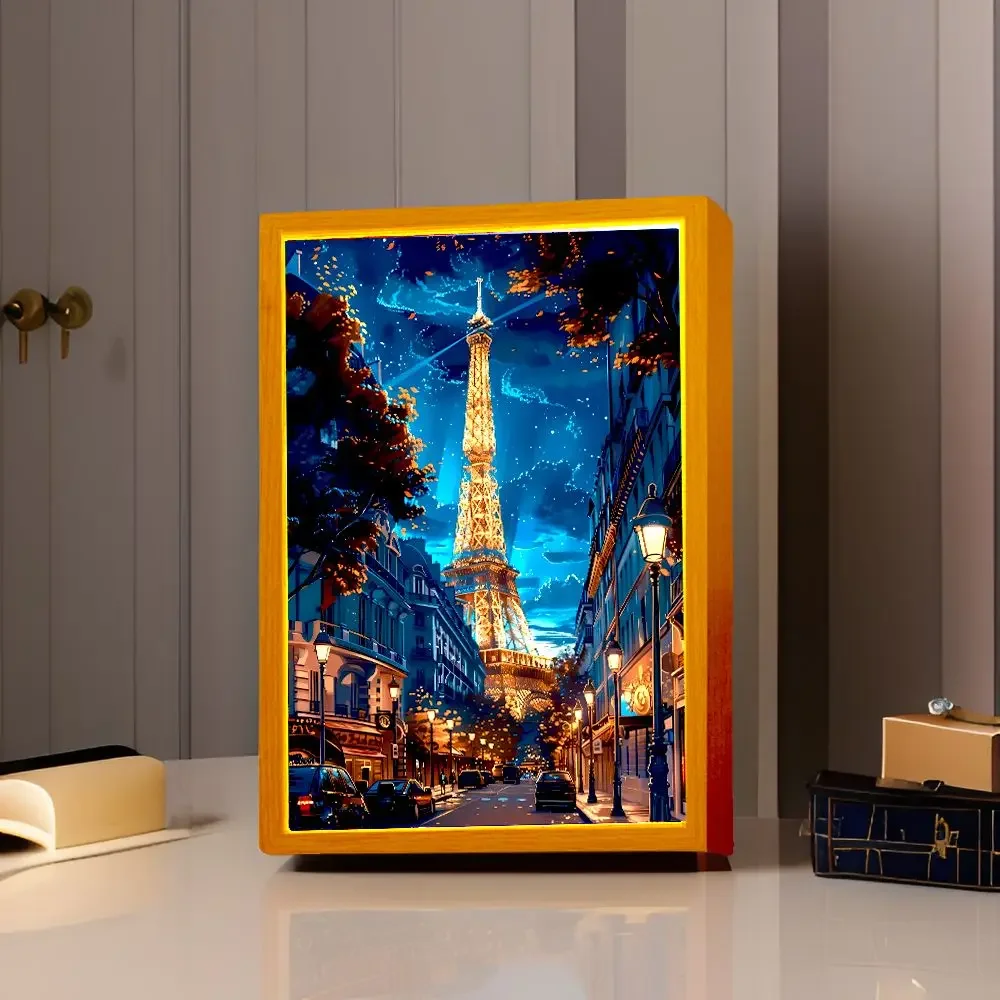 

Beautiful City Paris Light Painting Photo Frame Led Night Light Wall Lamps Bedside Table Home Decorate Christmas Gifts Moon Lam