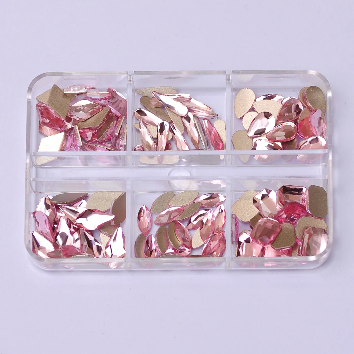 6Gird Box 120pcs Flatback Glue On Rhinestones DIY Nail Art Accessories Decorative Crystal Diamond Stones