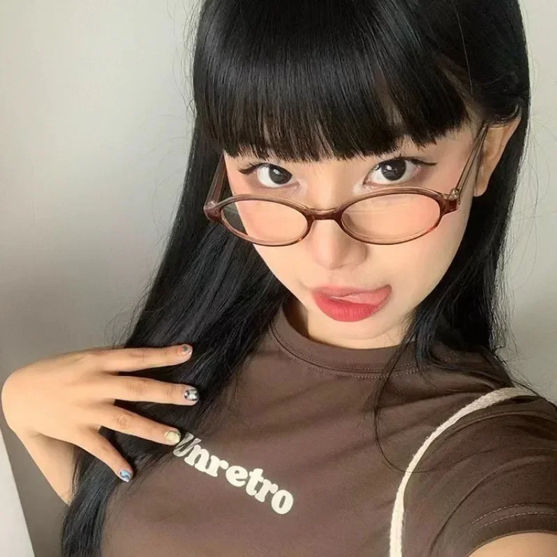 

Retro Oval Glasses Women Girls Y2K Red Green Frame Glass Eyewear Decorative Computer Anti-blue Eyeglasses with Seaside Driving