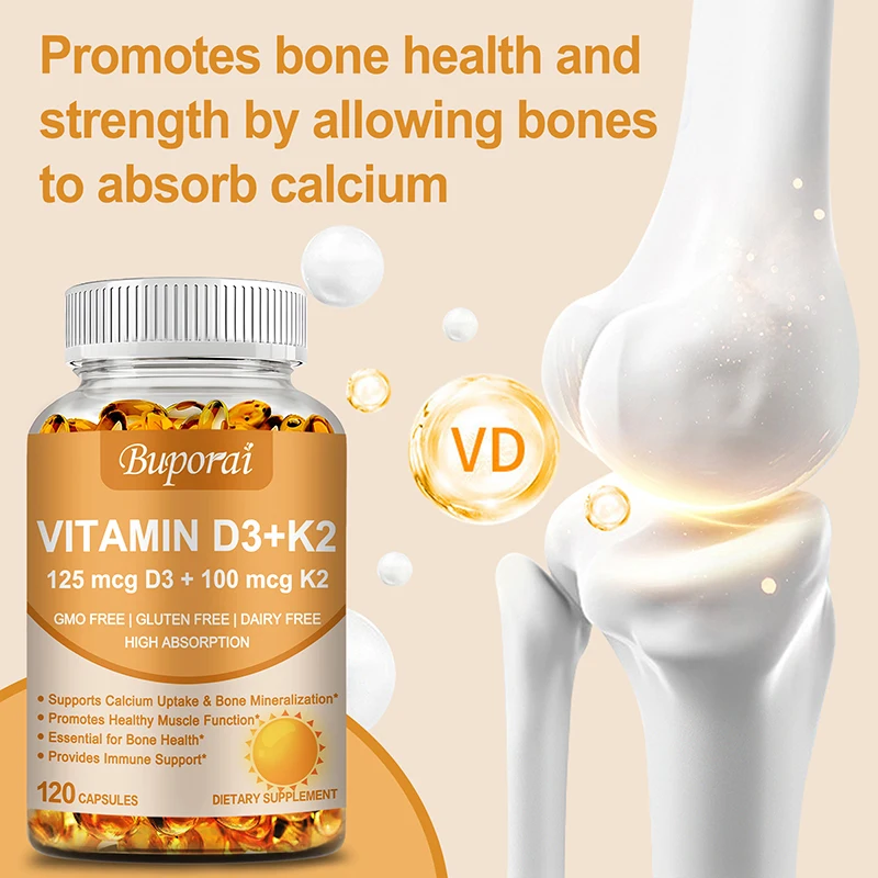 

Витамин D3 + K2 Капсулы — помогает поддерживать здоровый уровень кальция, здоровье мышц и костей и здоровье сердечно-сосудистой системы, без GMO