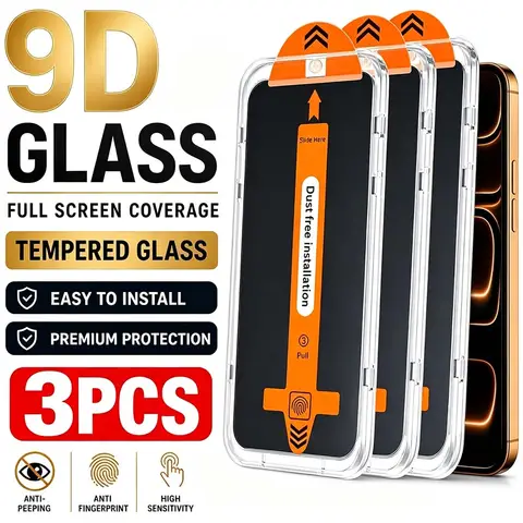 3pcs Privacy Tempered Glass Full Coverage Screen Protector with Install Kit Auto-Alignment,for iPhone 18 17 16 15 14 13 Pro Max