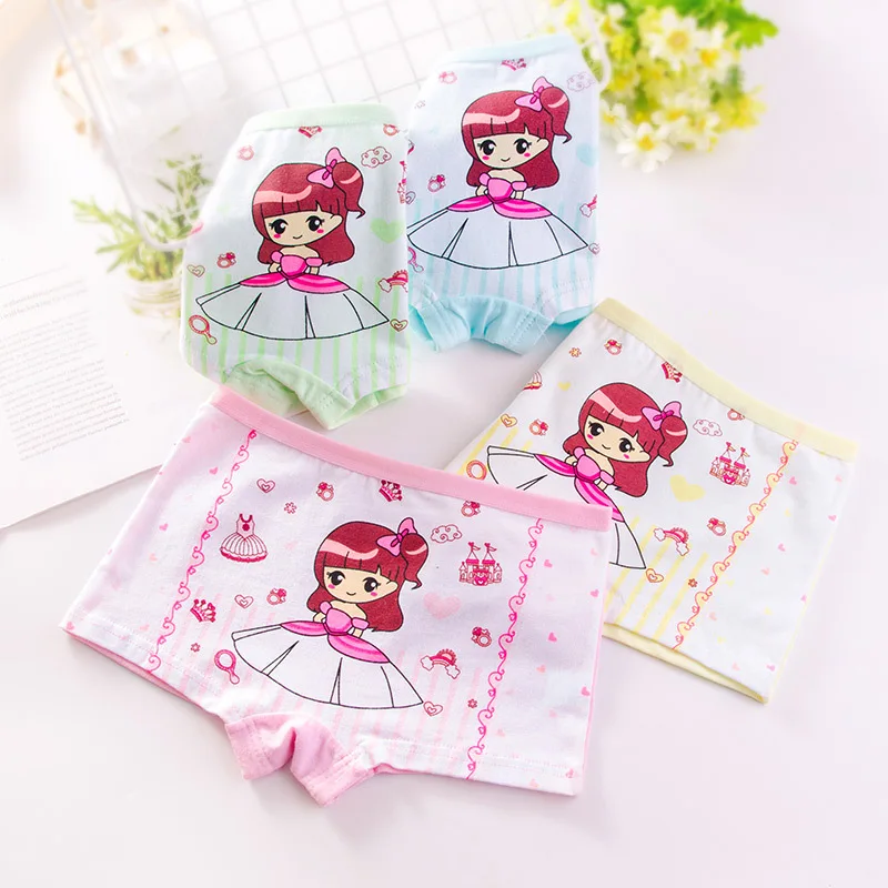 4pcs/Lot Girls Cotton Briefs Healthy Panties Kids Breathable Soft Cute Design Underpants Children Boxers Size 3-10T