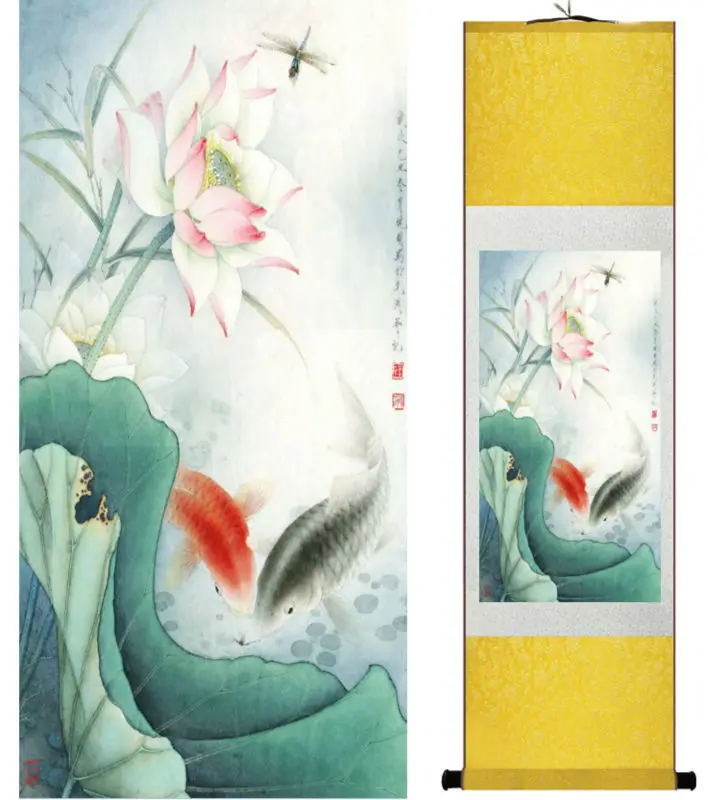 Fish and water lily painting  Chinese wash painting home decoration painting Chinese traditional art panting  No.32418