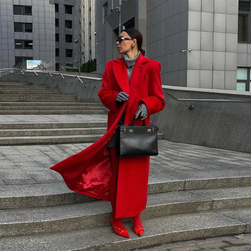 Allingentle Loose Red Big Collar Cardigan Coat Women's Blazer Women Long Jacket Dress for Cocktail Party Outfits Customize