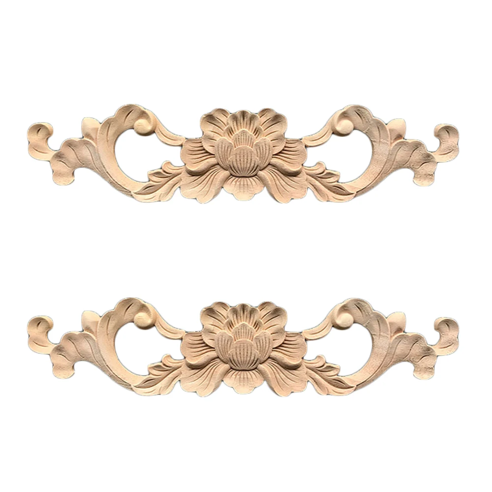 

2 Pcs European Wood Carved Corner Applique Unpainted Home Furniture Decoration Wood Craft Relief Woodcarving DIY Accessories