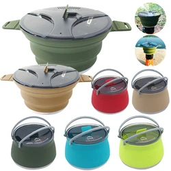 Outdoor Silicone Water Kettle Camping Folding Pot Portable Camping Cookware Picnic Stirfry Heat-Resistant Pot Cool Camping Gear