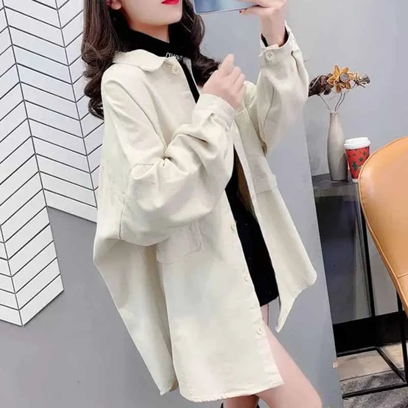 Mujer primavera otoño temporadas ocio Rosa versión de longitud media moda cárdigan de manga larga blusa mujer camisas versátiles chaqueta