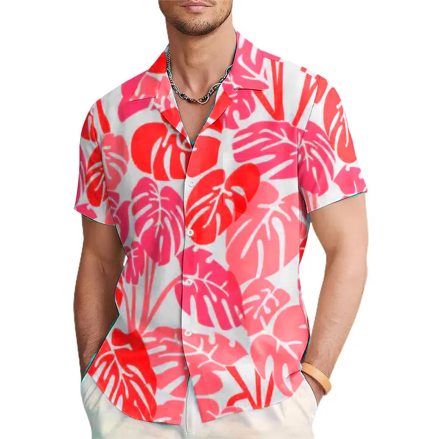 

New men's 3D palm tree high-definition leaf print casual short sleeved top is fashionable and trendy