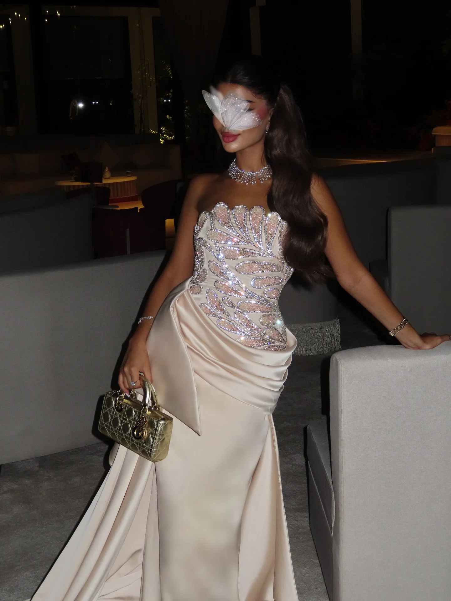 Sharon Said Elegantes Langes Formelles Abendkleid Luxuriöses Perlenbesetztes Plissiertes Damenkleid für Hochzeitsgäste Arabisches Kleid SS242 Maßanfertigung – Detail 6