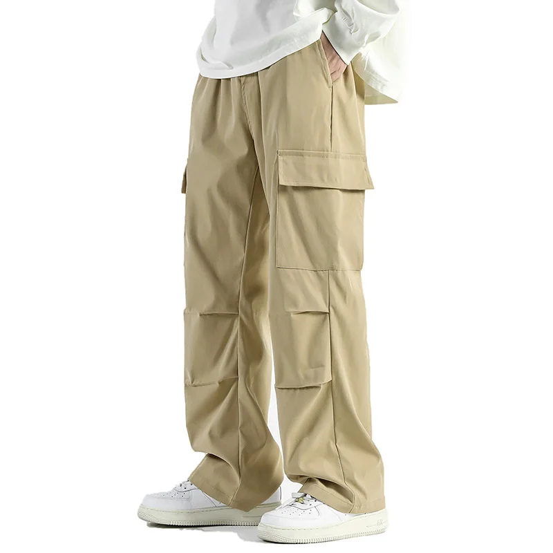 

Loose Fit Baggy Long Pants Mens Cargo Pants Working Trousers Hiking Mountain Pants Elastic Waist Drawstring Bottoms 4 Big Pocket