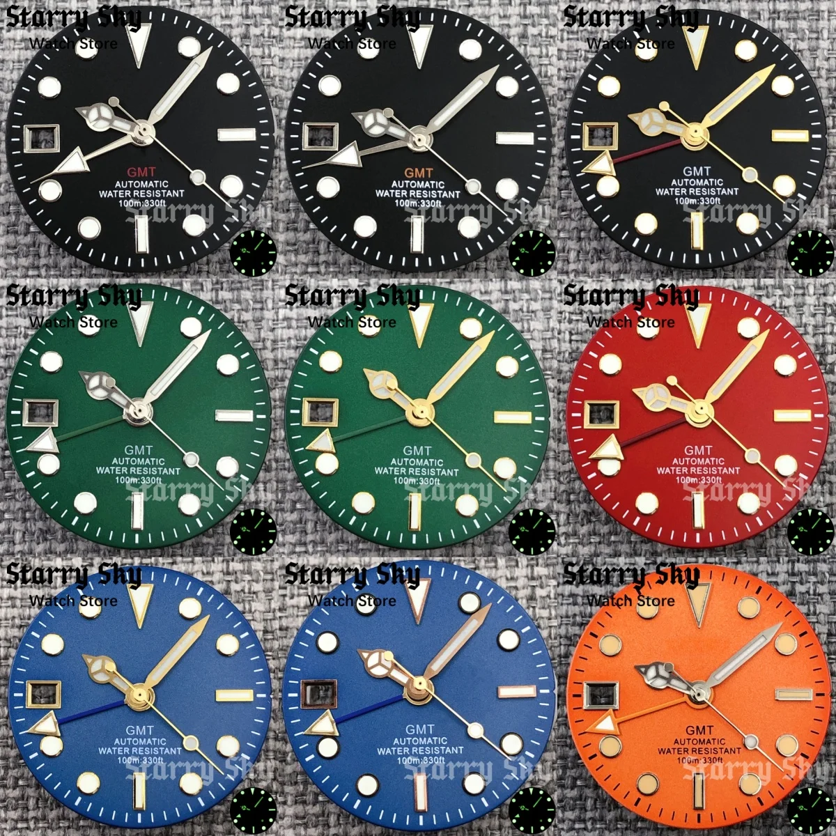 Starry Sky 29mm Black/Green/Red/Blue/Orange Matte Watch Dials Watch Hands With Green Luminous Fit NH34 NH35 Movement Watch Parts