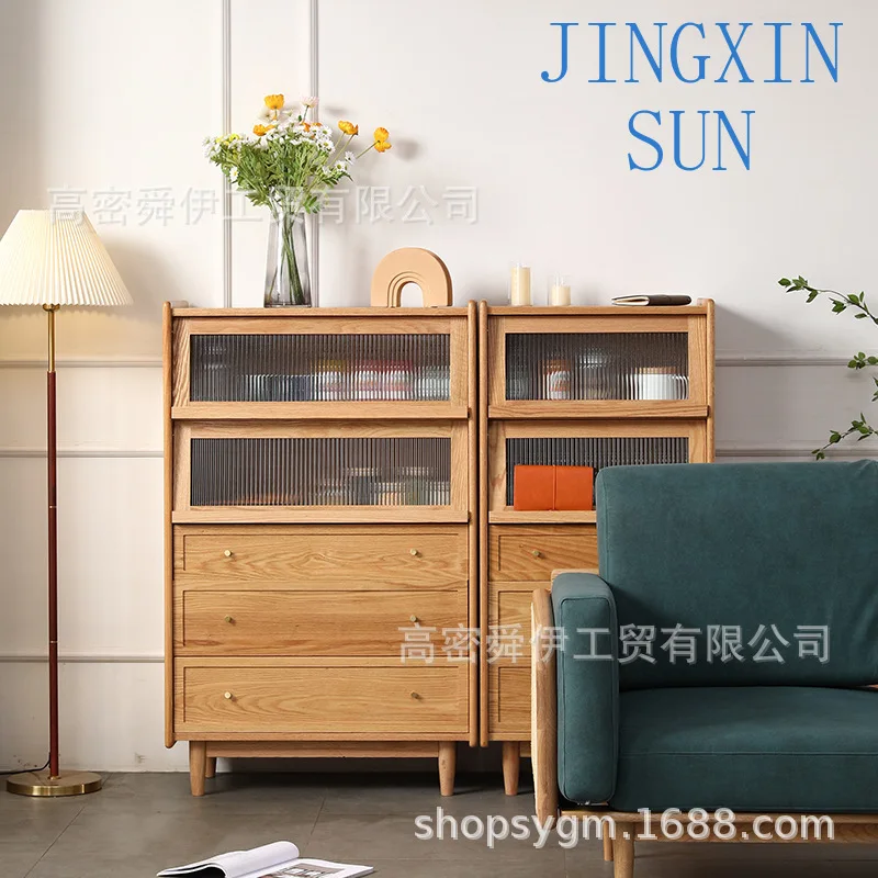 Shunyi Furniture Nordic Living Room Sofa Side  Locker Bookcase Oak Solid Wood Kitchen Locker Cupboard