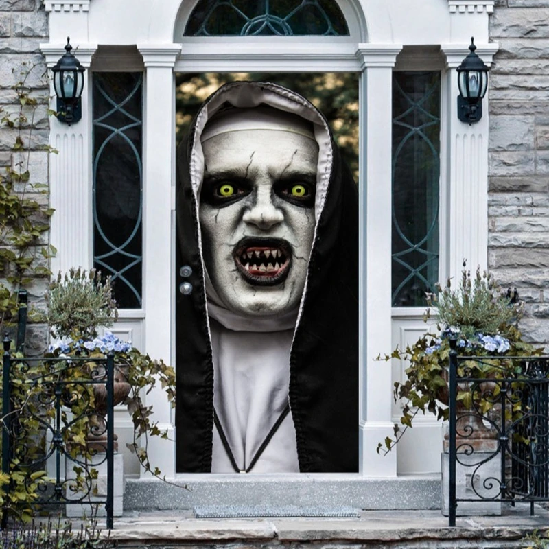Halloween Door Cover, Halloween Door Backdrop Banner Ghost Creepy Devil Go Crazy Terror Theme Scary Halloween Party Decoration
