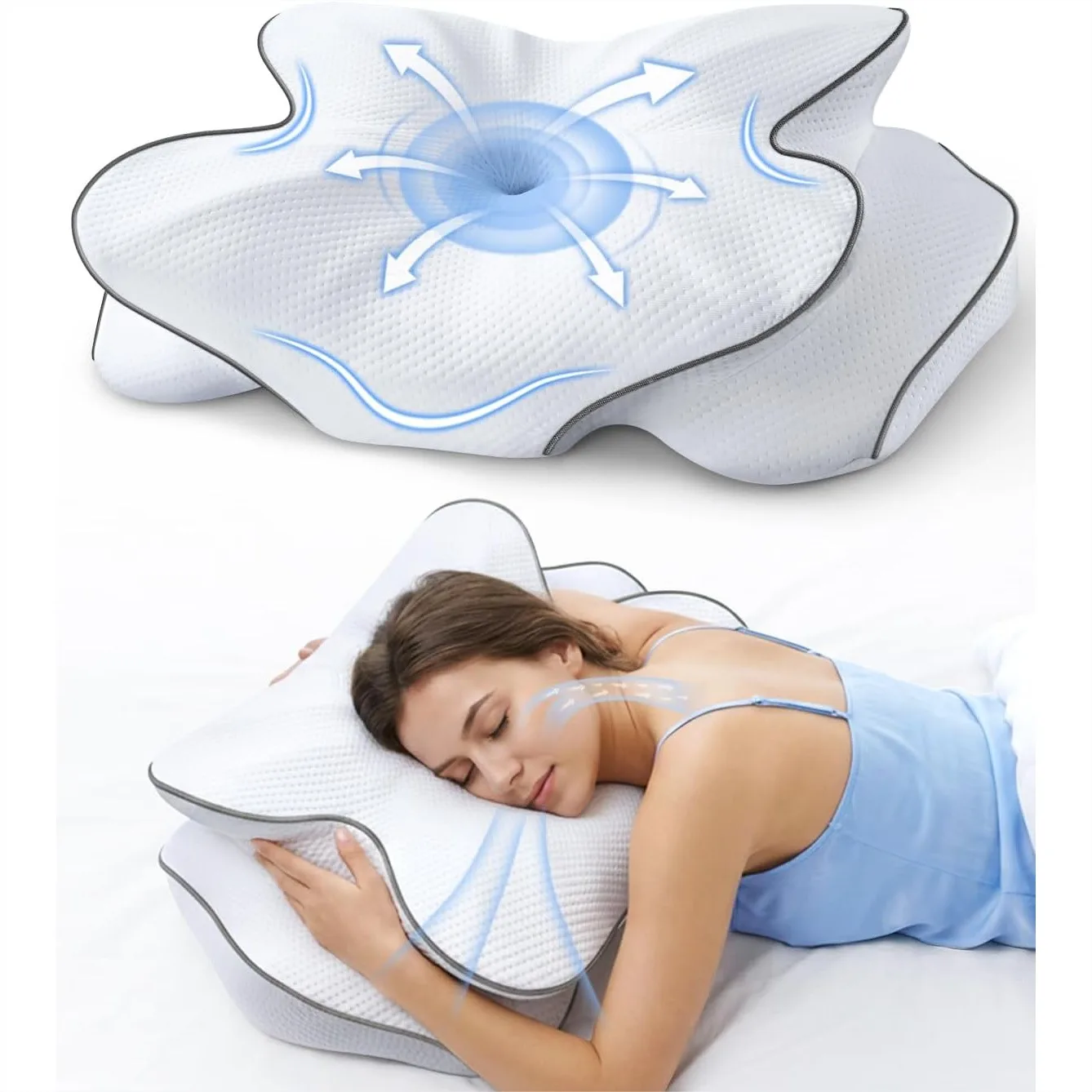 

Memory Foam Pillow for Neck Support, Ergonomic Butterfly Design with Removable Cover for Side & Back Sleepers