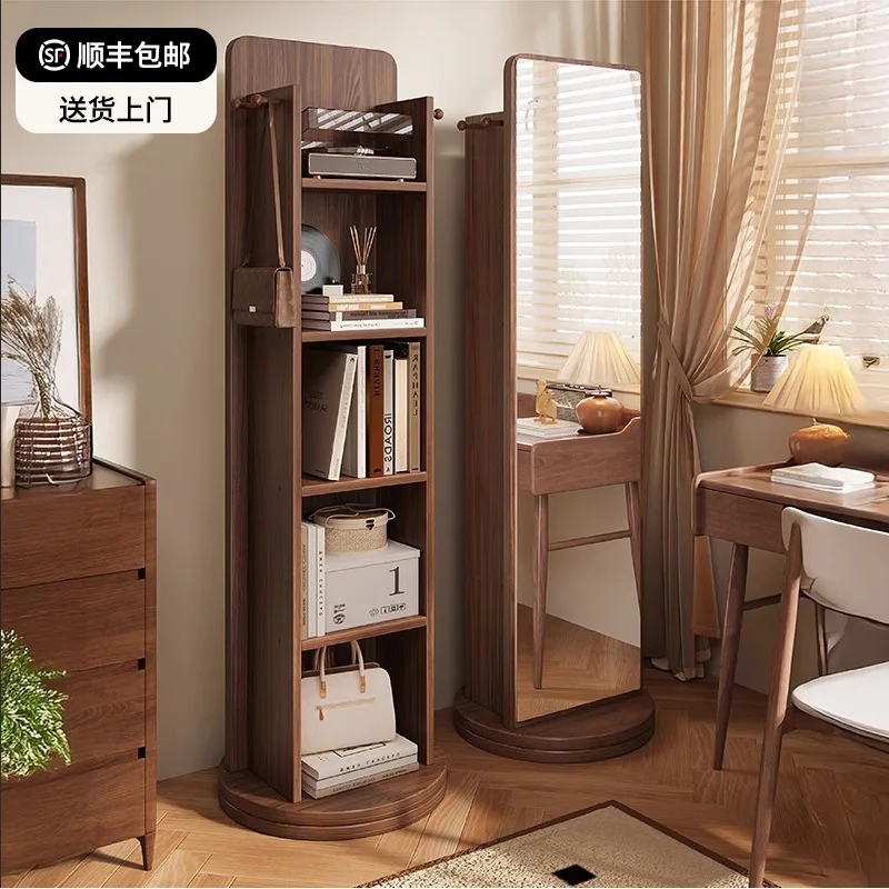 Rotating full-length mirror Floor-to-ceiling home bedroom Internet celebrity removable magazine bookshelf storage integrated
