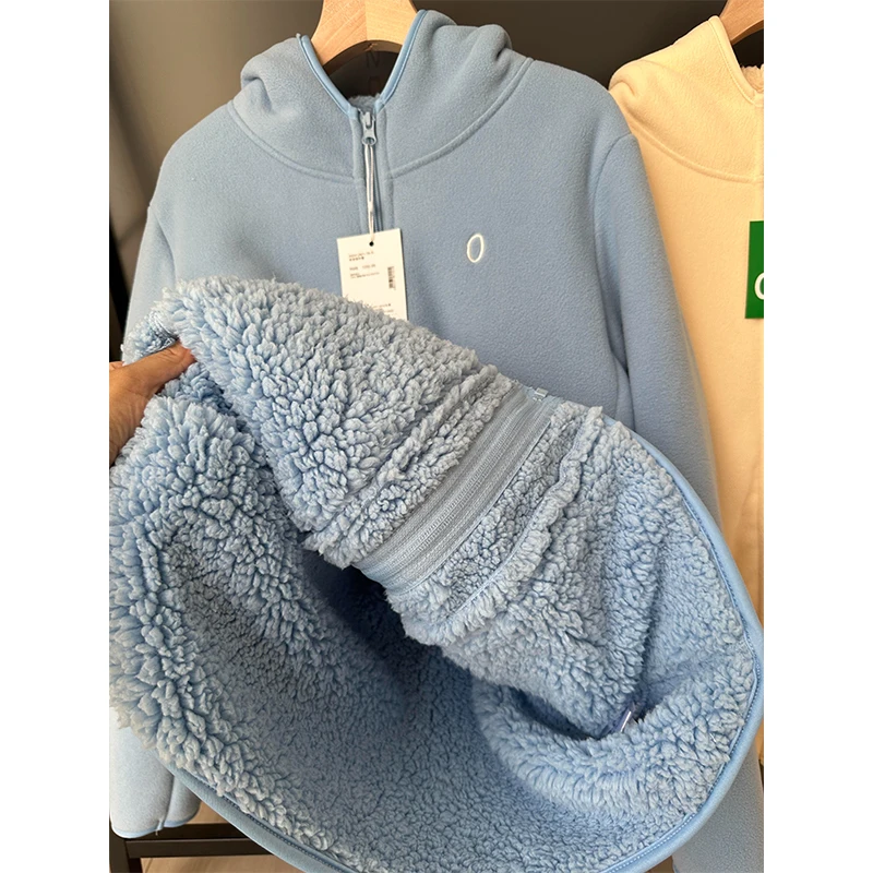 

Thiened Lamb Velvet Hoodie ex Winter Warm Clothes Couple Cotton Outerwear Casual Jaet Men's Faion Fce Sweatirt